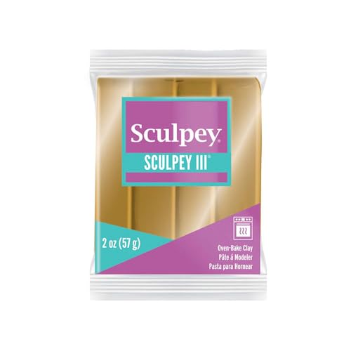 Sculpey III® Polymer Oven-Bake Clay, Jewelry Gold, Non Toxic, 2 oz. bar, Great for modeling, sculpting, holiday, DIY, mixed media and school projects.Perfect for kids & beginners!