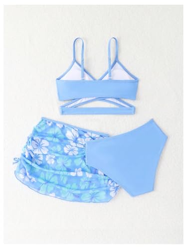 Girl's 3 Piece Bikini Swimsuit Cut Out Bikini Set Bathing Suit with Floral Beach Skirt2