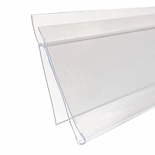 Shelf Label Strips, 50 Pack Snap-in Angled 1.25”H Shelf Label Holder Strips for Metal Wood or Plastic Gondola Shelf with Price Tag Channel, Clear Plastic PVC Sign Holder Strip for 48” Long Shelf
