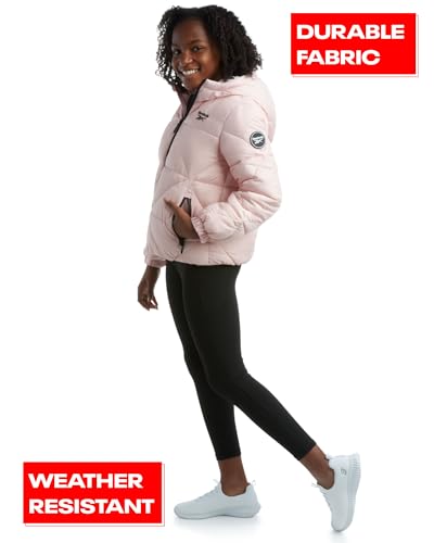 Reebok Girls Winter Coat - Heavyweight Quilted Sherpa Fur Lined Cropped Parka Puffer Jacket - Warm Winter Coats for Girls, Size 6X, Blush3