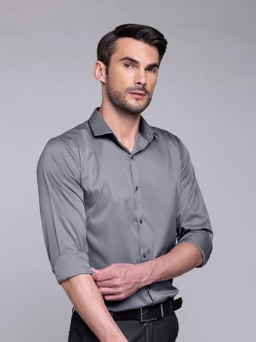 Image of IndoPrimo Men's Satin Shirt with Spread Collar Neck Line Solid Pattern Full Sleeves Regular Fit Western Style and Standard Length