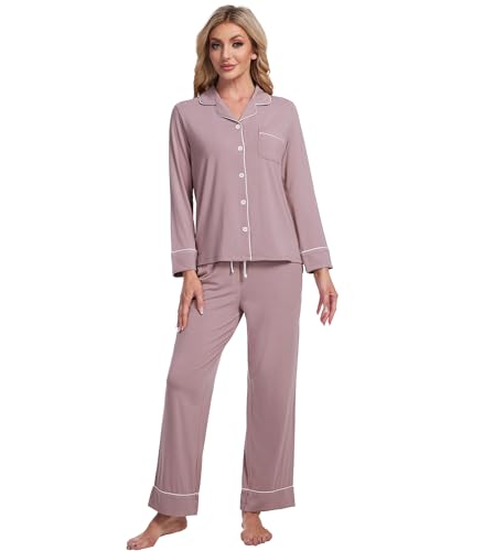 Image of Pajamas Set for Women Soft Knit Button Down Sleepwear 2 Piece Breathable Viscose from Bamboo Pjs S-XXL
