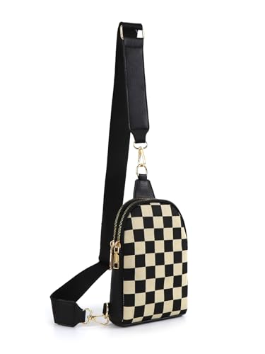 Image of Sling Bag Crossbody Bags For Women Plaid Striped Fanny Packs Chest Bag for Work Shopping