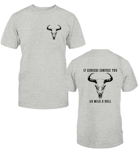 Photo de T-shirt à col en V « If Genders Confuse You Go Milk A Bull », gris, L