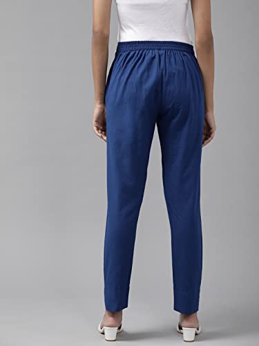 Image of YUFTA Women Beige Slim Fit Pure Cotton Trousers (4206PNTBG )