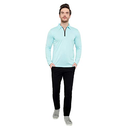 Image of Men's Cotton Blend Full Sleeve Zip Neck Polo T-Shirt (Pack of 1)