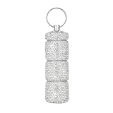 Veseek Keychain Pill Holder Travel Small Pill Box Portable Purse Pill Case Bling Pill Keychain Container Metal Pill Organizer Fob for Vitamin Medicine(Silver)