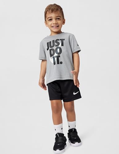 Image of Nike Boys Polyester Solid Little 2 Piece Swoosh T-Shirt Tee & Mesh Shorts Set