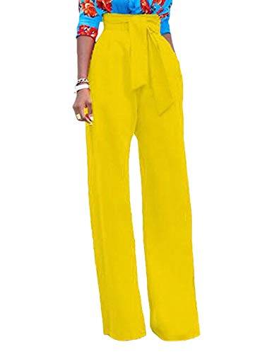 MACCHIASHINE Womens High Waist Tummy Control Pull On Trousers Wide Straight Leg Palazoo Dress Pants Slacks