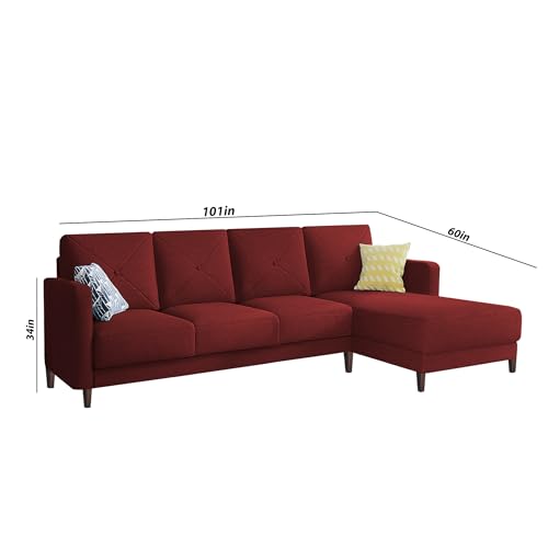 Image of Baloney RHS 6 Seater L Shape Sofa Set for Living Room (Maroon Fabric) Premium Fabric Sofa