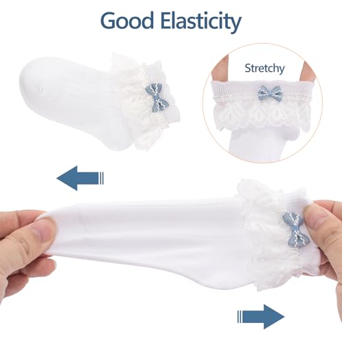Meeshine 5 Pack Baby Girls Ruffle Lace Socks Toddler Frilly Cotton Cute Bow Knot Ankle Socks for Infant 0-3T3