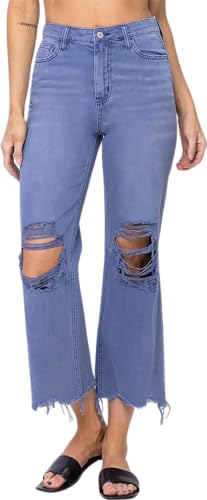 VERVET Women's Leslie Super High Rise 90's Vintage Cropped Flare Jeans