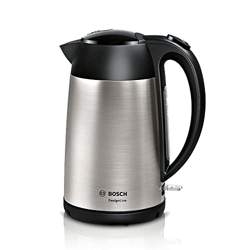 Bosch DesignLine TAT3P420GB 2 Slot Stainless Steel Toaster with variable controls - Silver & Black and DesignLine TWK3P420GB Stainless Steel Cordless Kettle, 1.7 Litres, 3000W - Silver & Black