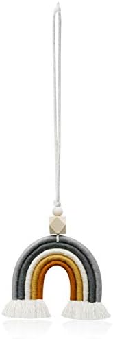 ZOONAI Rainbow with Wood Bead Decorations Wall Décor Hanging Colorful Handmade Weaving Car Ornament Modern Home Decoration Accessories Hanging Pendant for Bedroom Nursery Baby Kids Rooms (B-Gray)