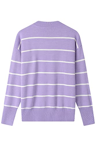 Image of Women's Sweaters Casual Long Sleeve Mock Neck Drop Shoulder Tunic Striped Pullover Knit Sweater Tops