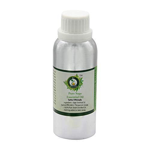 R V Essential Pure Sage Essential Oil 1250ml (42oz)- Salvia Officinalis (100% Pure and Natural Steam Distilled)