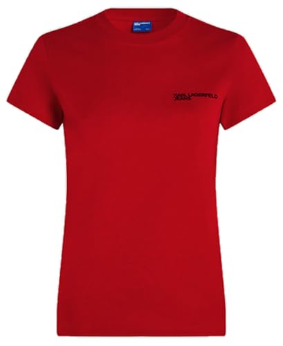 Karl Lagerfeld Jeans, Women's, Short Sleeve Essential Logo tee, Slim Fit Camiseta, Rojo, M Mujeres