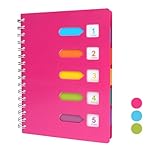 Tikplus A5 Notebook with Dividers, Notebook with Tabs, Spiral Notepad with Dividers, 240 Pages Project Book of 80 GSM Paper, Wirebound A5 Notepad for School, Office, and Home - Pink