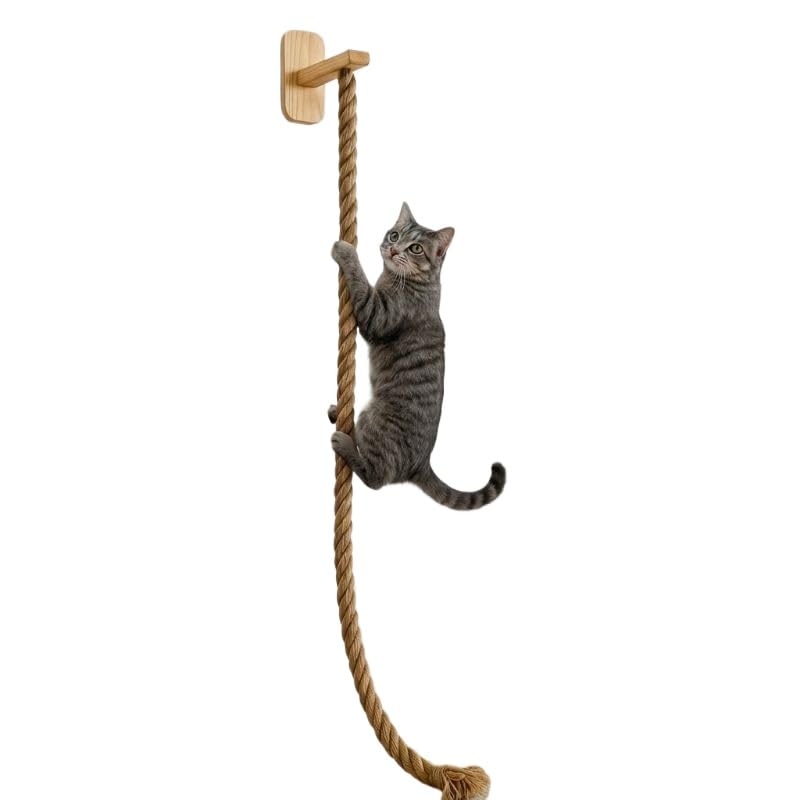 Playground para Gatos com Corda de Escalada 2 m x 32 mm, Brinquedo para Gato com Suporte em Madeira Pinus