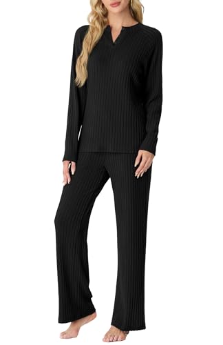 PrinStory Womens Pajama Sets Pajamas Fall Winter Long Sleeve Lounge Set Two Piece Soft Pjs4