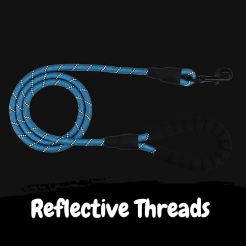 Image of PAWPRO HANDMADE 5 Ft Heavy‑Duty Reflective Dog Leash - Soft Padded Handle + 360 Swivel Clip - Strong Nylon Rope, Tangle‑Free, Safe Night Walks - Ideal for, Medium & Large Dogs (Aqua Woof, 5 Feet)