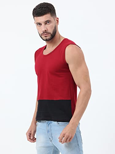 Image of Ideation Men's Cotton Round Neck Color Block Sleeveless T-Shirt