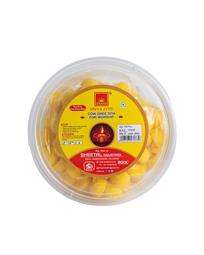 Image of BHANU Pure Cow Ghee Diya for Pooja, Festivals (100 Pieces) | Readymade Ghee Diya Batti | Easy to use & Long Lasting Ghee Diya Wicks | Wax Free Batti for Pooja, Festivals & Religious Rituals