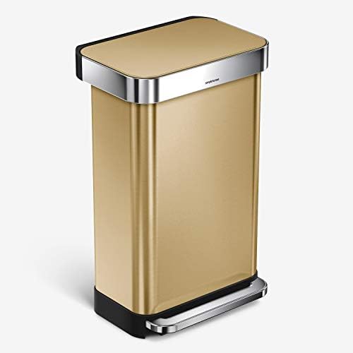 simplehuman CW2027 45L Rectangular Kitchen Pedal Bin with Liner Pocket, Silent Soft Close Lid, Strong Wide Pedal, White Steel, W 40.5cm x H 65.5cm x D 33.8cm
