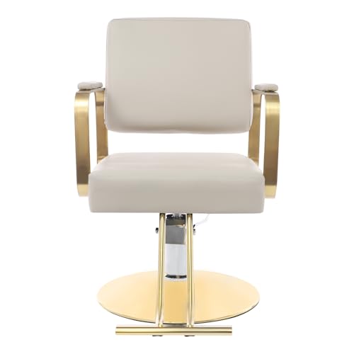 Image of Salon Chair,Salon Chair for Hair Stylist with Height Adjustment,360 Rotatable Barber Chair for Barber Store,Beauty Salons,Spas (Beige + Gold)