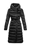 Bellivera Women's Puffer Jacket Lightweight Quilted Hooded Long Down Alternative Coat with Belt 7734 Black L