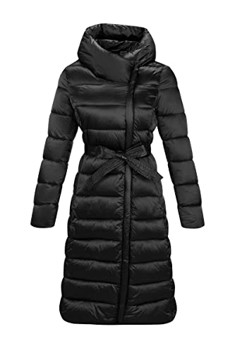 Bellivera Women's Puffer Jacket Lightweight Quilted Hooded Long Down Alternative Coat with Belt