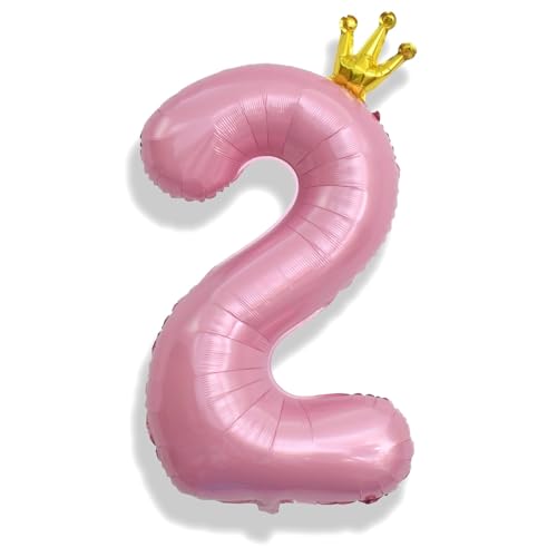 Image of 40 Inch 2nd Birthday Number Balloon, Pearl Pink Foil Giant Number Balloons 0-9 with Crown, for Kids Girls Women 20th Birthday Party Decor Baby Shower Anniversary New Year Party Decoration Supplies