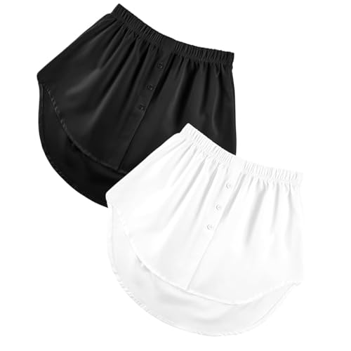 2er Pack Blusenverlängerung Damen Set in Schwarz & Weiß Hemdverlängerung für Große Größen Layering Blusenrock und Shirt Verlängerung Verstellbarer Unterrock als modischer Shirt Extender für Pullove