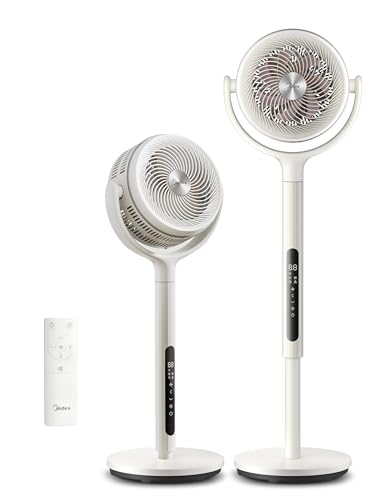 Midea MCF25GRW Ventilatore a Piantana Silenzioso 21db, 135°+120° Omnidirezionale Oscillazione,...