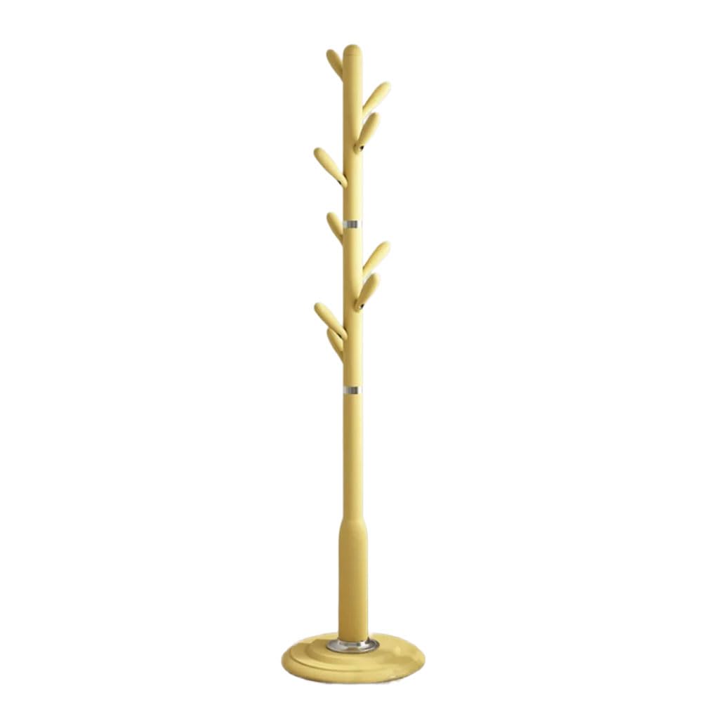 HRGKLMN Freestanding Coat Stand Modern, Coat Rack Metal with Round Hooks, Versatile Wardrobe for Entrance, Living Room And Office, Stable Coat Stand for Jackets, Hats, Bags, Scarves,Yellow