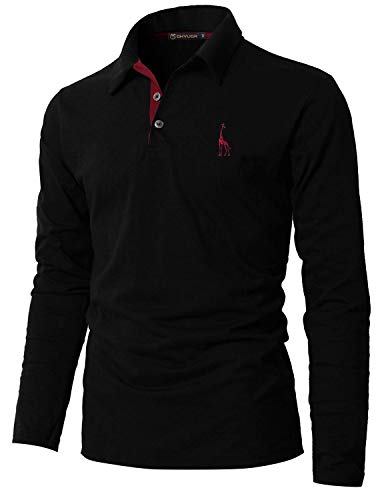 GHYUGR Poloshirt Herren Langarm Golf T-Shirt mit Fashion Giraffe Stickerei Polos,Schwarz,L