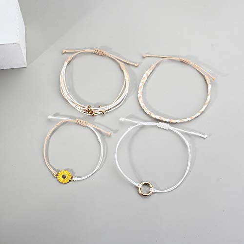 Fancy Shiny Sunflower String Bracelet Handmade Braided Rope Charms Boho Surfer Bracelet For Teen Girls Women(Wheat) #TOP4