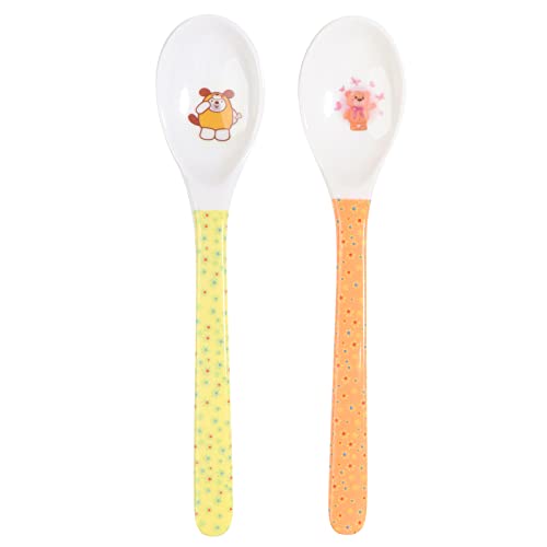 XFUYI Cuchara para bebé Recta para alimentación de la Cabeza Entrenamiento Cubiertos Platos Vajilla Infantil niños Alimentador Seguro para niños Suministros de Aprendizaje Melamina