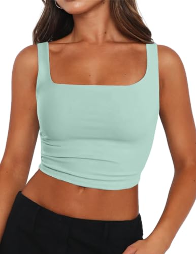 Zeagoo Women's Sexy Square Neck Double Layer Sleeveless Skinny Basic Strappy Crop Tank Tops Mint Green - image 1
