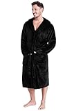 CityComfort Robes Luxe Peignoir à Capuche pour Homme en Polaire Douce Peignoir de Bain Peignoir de Bain avec Châle Fourrure détail ou hotte-Cadeau avec Ruban Parfait Coffret Cadeau (L, Noir)