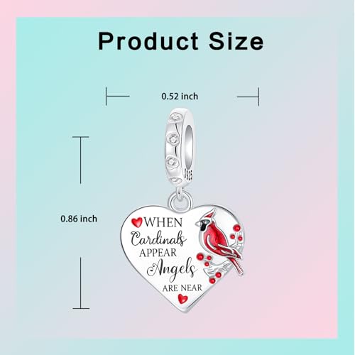 LUXILLA Red Cardinal Charm 925 Sterling Silver Fits Bracelets Necklace Pendant Bead Jewelry Gift for Women Family Friends