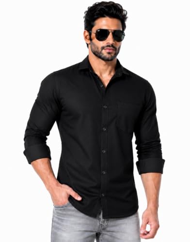Image of Pocket Full Sleeve Casual Denim Shirt for Men | Regular Fit Stylish Solid Blue Shirt | Button Down | Casual
