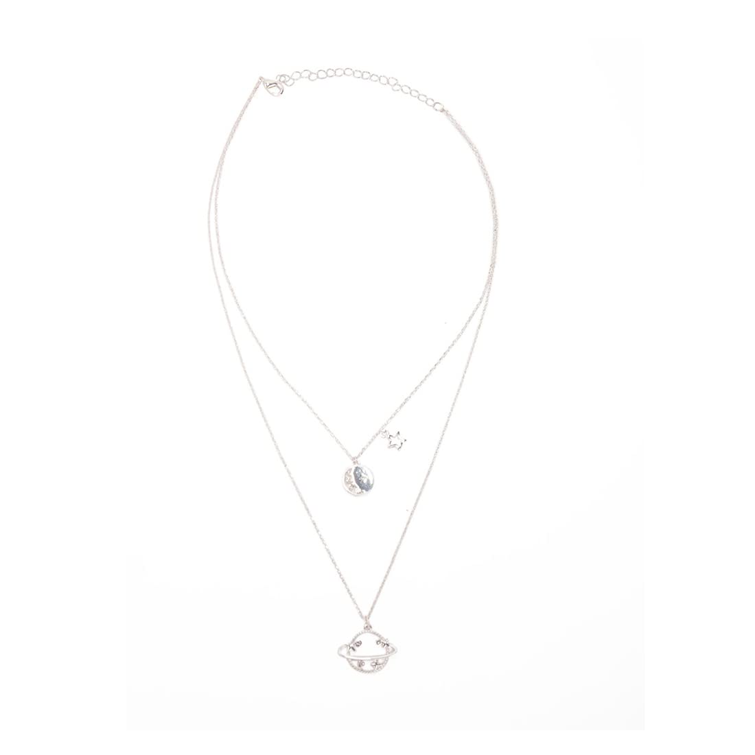 Lilly & Sparkle Silver Toned Diamond Studded Saturn Planet Star Disk Design Pendant Necklace for Women (B09DV6BMS2) Amazon Price History, Amazon Price Tracker