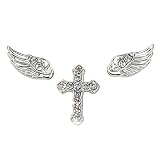 Sterling Silver Angel Wing & Cross Stud Earrings Set - Sparkly Rhinestone Helix Piercing Jewelry, Gothic Punk Cartilage Studs for Women Men Daily Wear