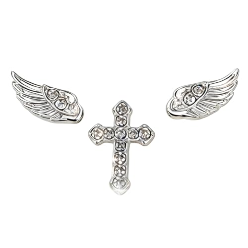 Sterling Silver Angel Wing & Cross Stud Earrings Set - Sparkly Rhinestone Helix Piercing Jewelry Gothic Punk Cartilage Studs for Women Men Daily Wear
