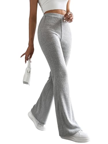 PICKLION Damen Hose High Waist Leggings Yogahose Schlaghose Causal Elastische Sporthose Outfit Bootcut Flared Geripptehose Hell Grau S PICKLION Damen Hose High Waist Leggings Yogahose Schlaghose Causal Elastische Sporthose Outfit Bootcut Flared Geripptehose Hell Grau S