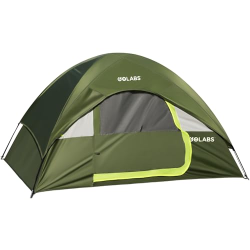 Golabs CT1 2 Person Camping Tent, Easy Set Up in 3 Mins, PU1500mm Waterproof w/Mesh Top & Door with Ventilation, Lightweight 4.4lbs Portable Family Tent with Carry Bag &Interior Storage Pockets &Hook