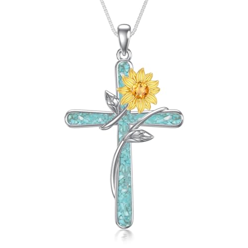 Turquoise Cross Necklace 925 Sterling Silver Cross Pendant Necklace Religious Jewelry Gifts