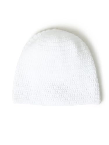 Image of Handmade Knitted Self Design Woolen Beanie Cap for Kids - White & Red 6-12 M | Winter Cap for Baby | FUNCAP56-6-12 M
