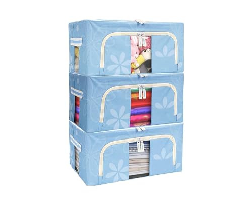 Image of Storage Box for clothes Cloth storage box wardrobe organizers (44 LTR Pack of 3, Skyblue Flower)